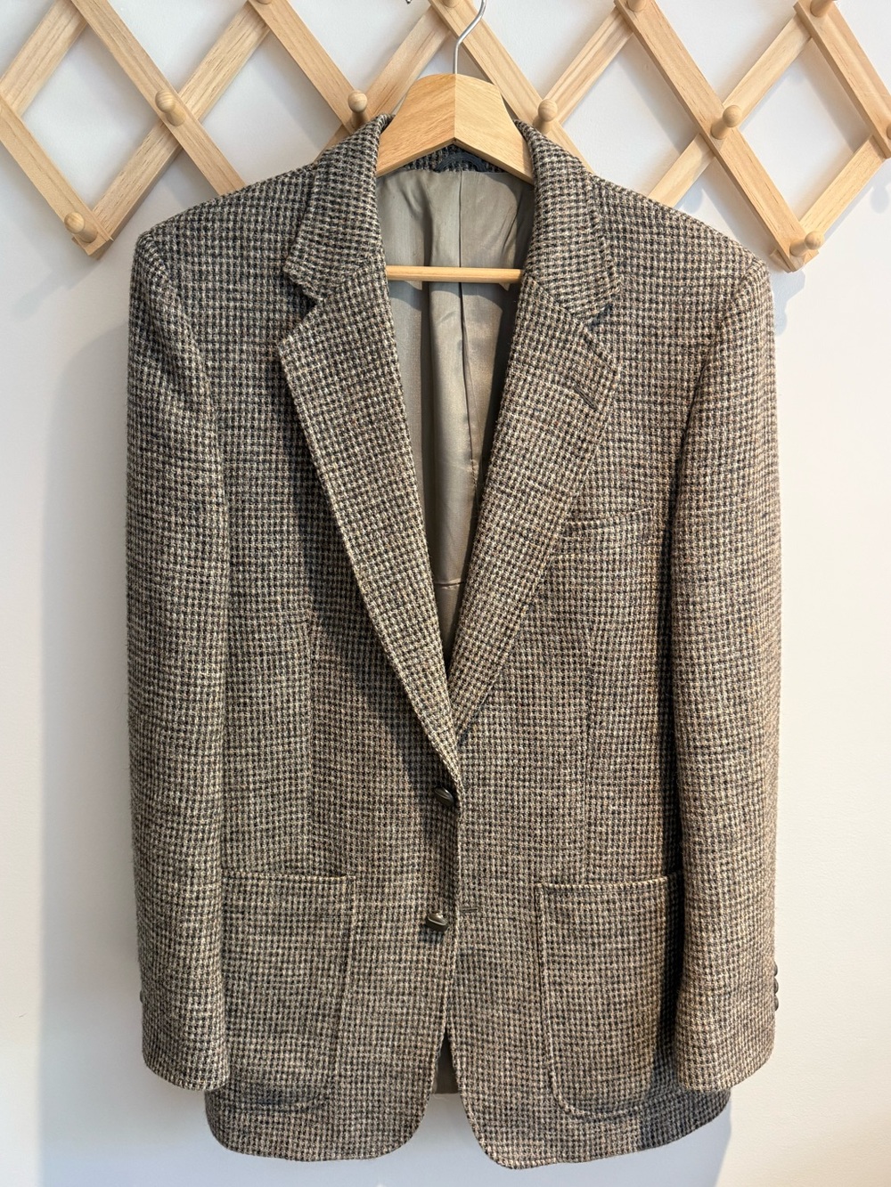 Vintage Harris Tweed Wool Blazer Grey Neutral
